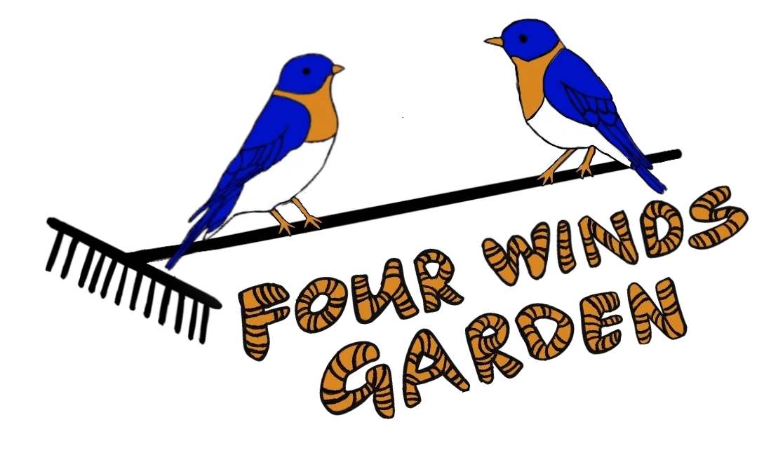 Two birds sitting on a branch with the words " pour wine garden ".
